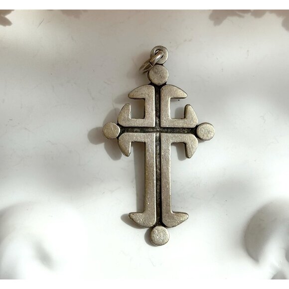 Handcrafted Cross Shaped Religious Catholic Sterling Silver 925 Vintage Pendant - Picture 1 of 9